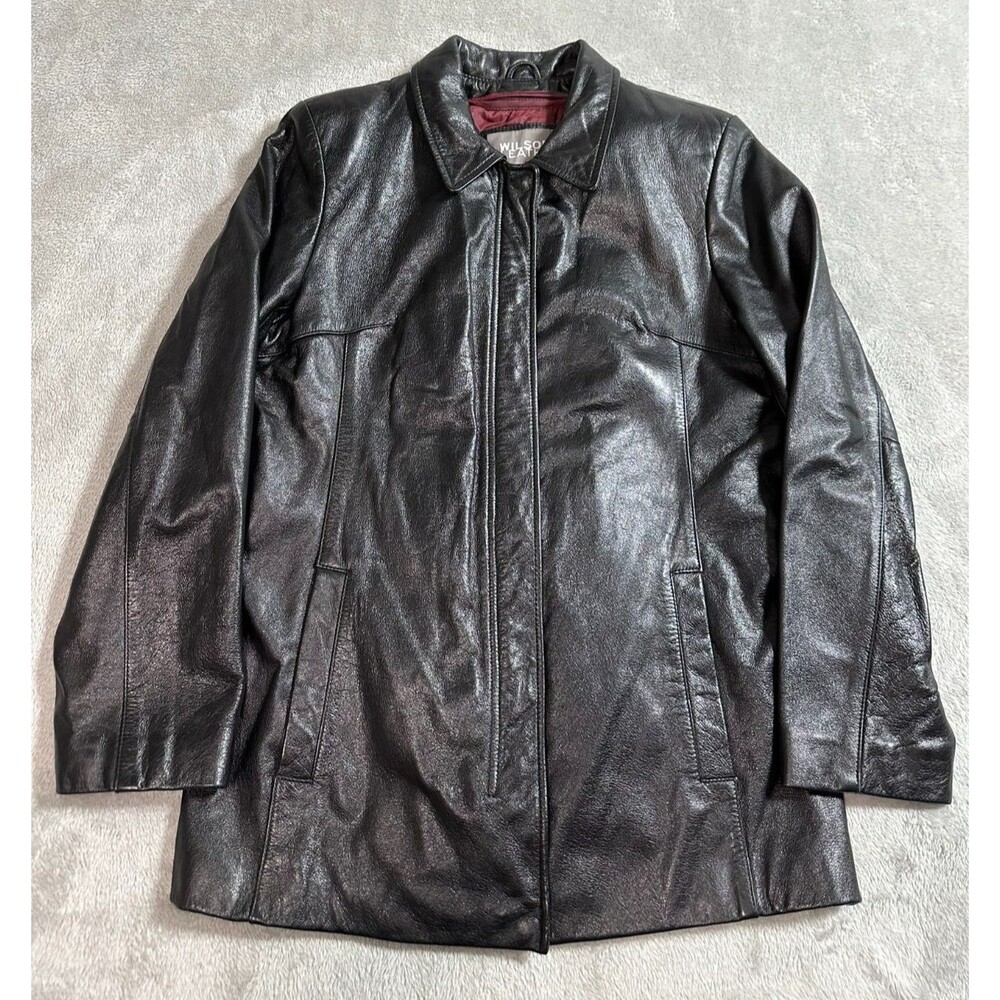 VTG 80s‎ Wilsons Leather Coat Jacket Womens Size Small Black Thinsulate Lined